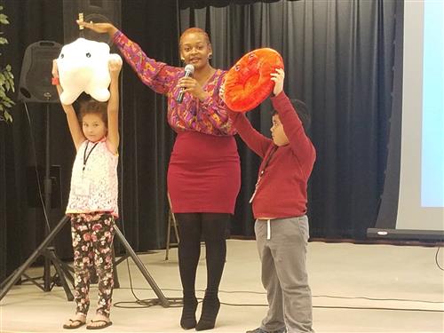 students participating in a presentation on blood cells