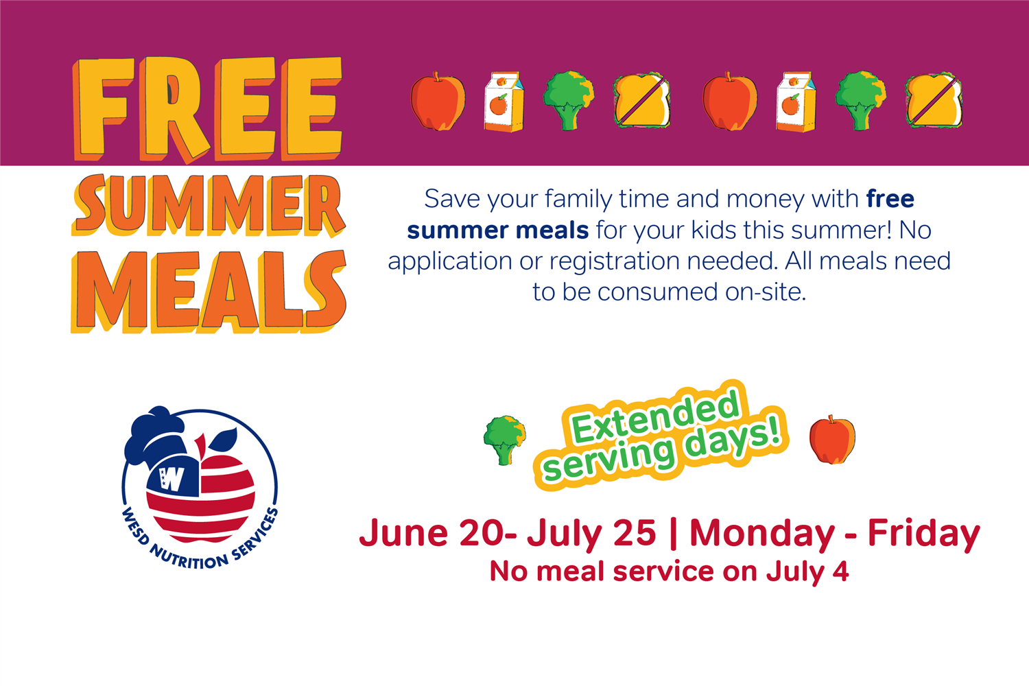  WESD Extended Summer Meals 2025 graphic