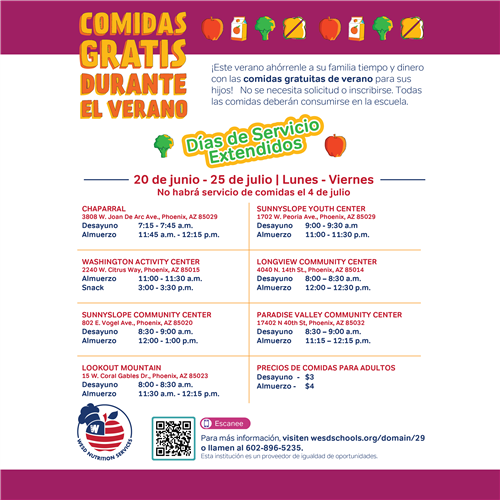 WESD Extended Summer Meals Spanish graphic 