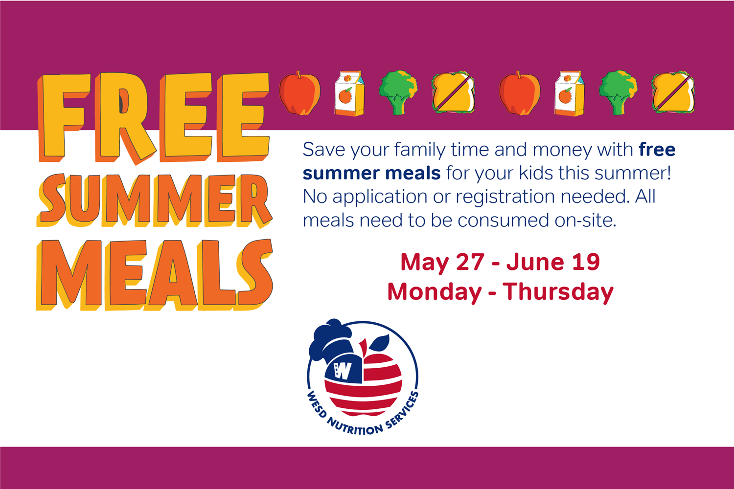  WESD Free Summer Meals 2025 graphic