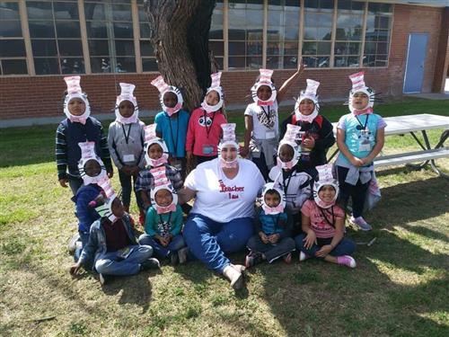 students dressed up as the cat in the hat